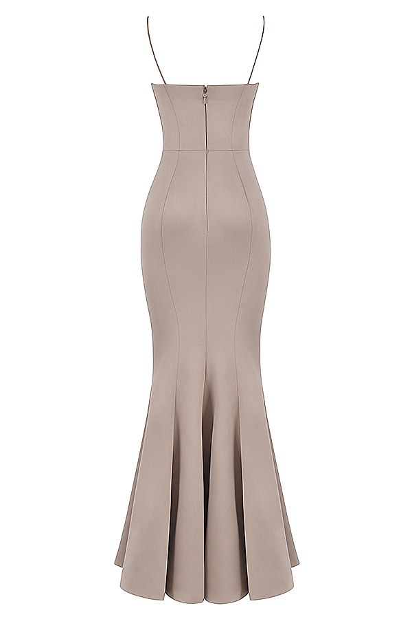 Violette-Mushroom Satin Fishtail Gown