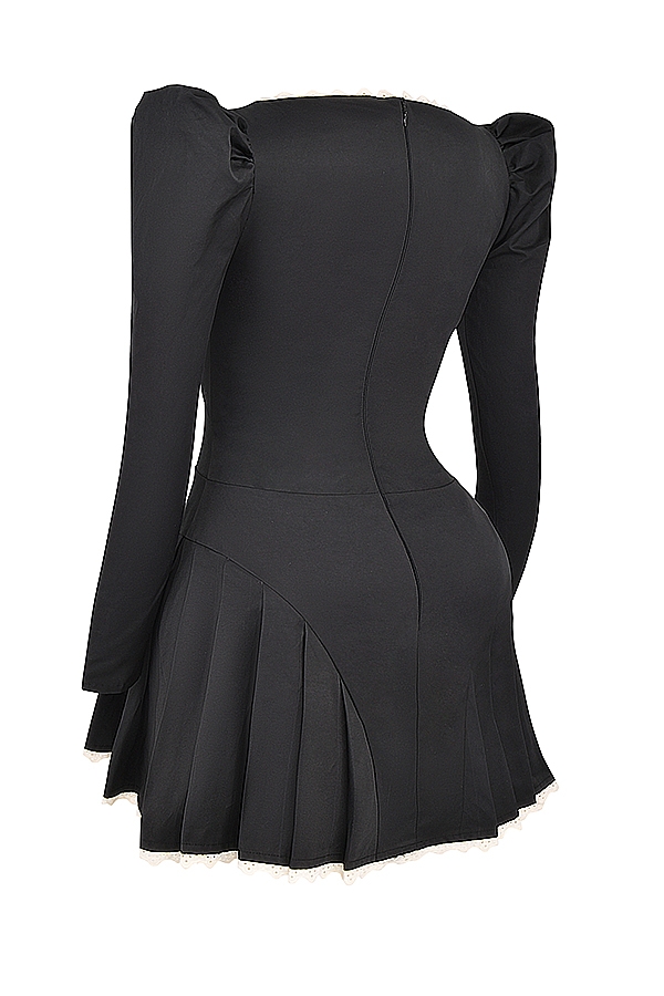 Larisa-Black & Cream Pleated Mini Dress