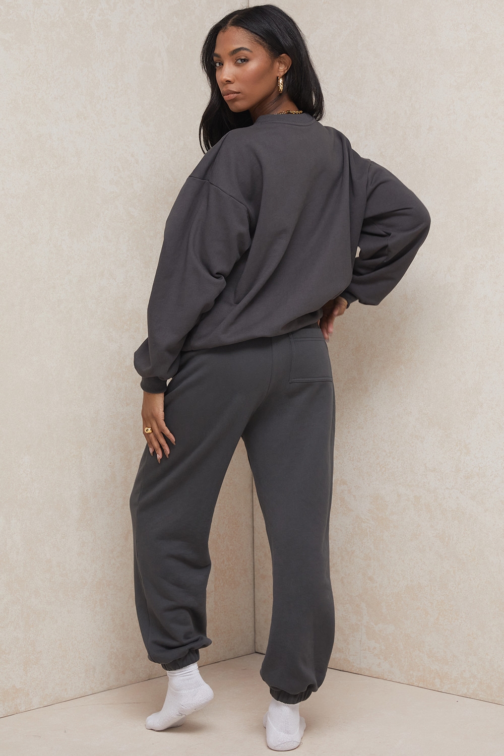 Sky-Charcoal Fleece Back Jogging Trousers