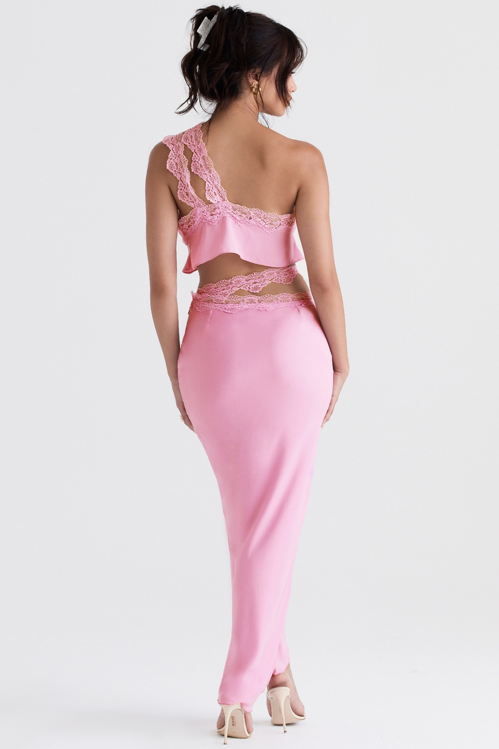 Mathilda-Pink Lace Trim Maxi Skirt