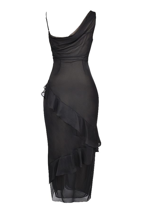 Malila-Black Ruffle Maxi Dress