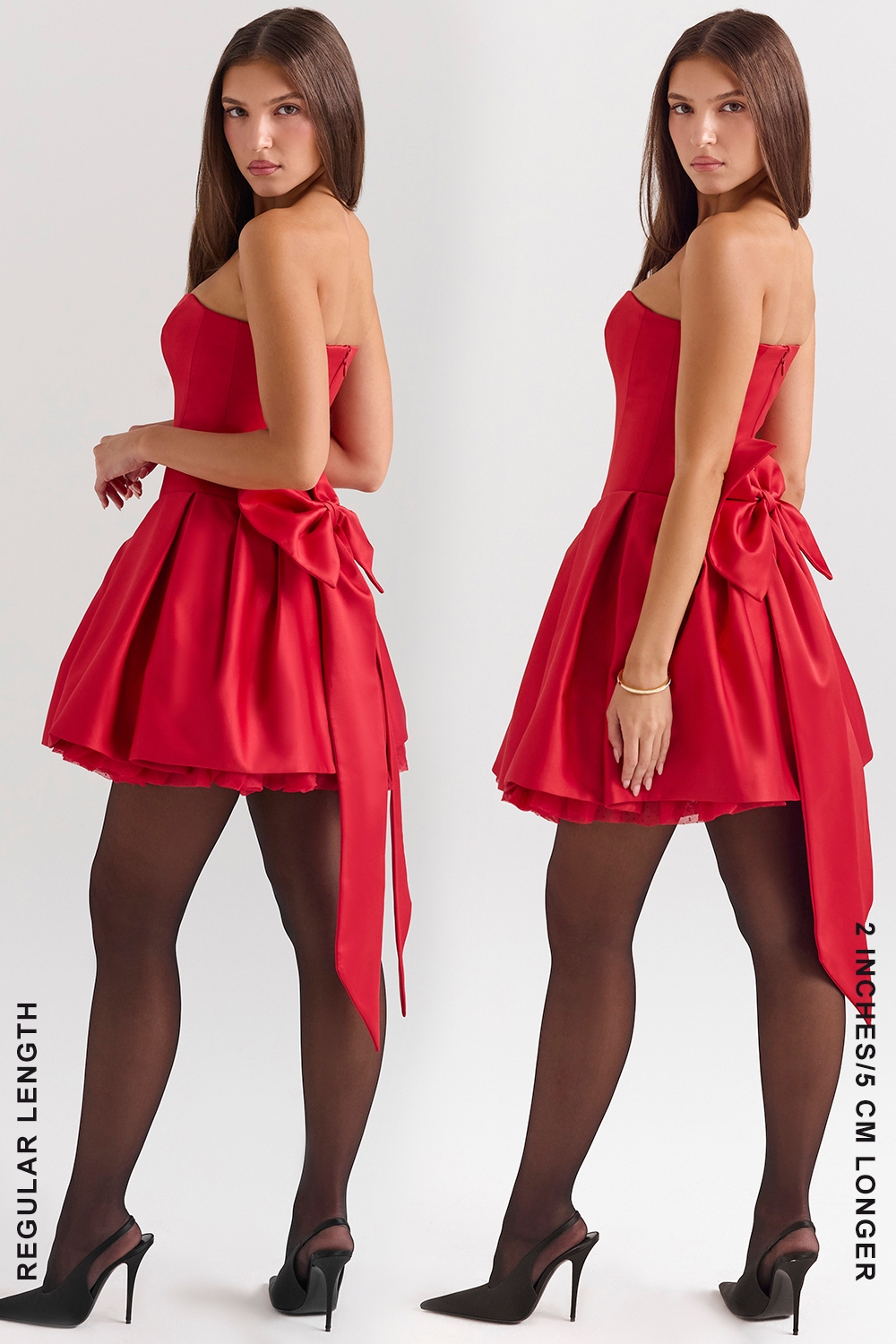 Salome-Holly Red Satin Detachable Bow Mini Dress