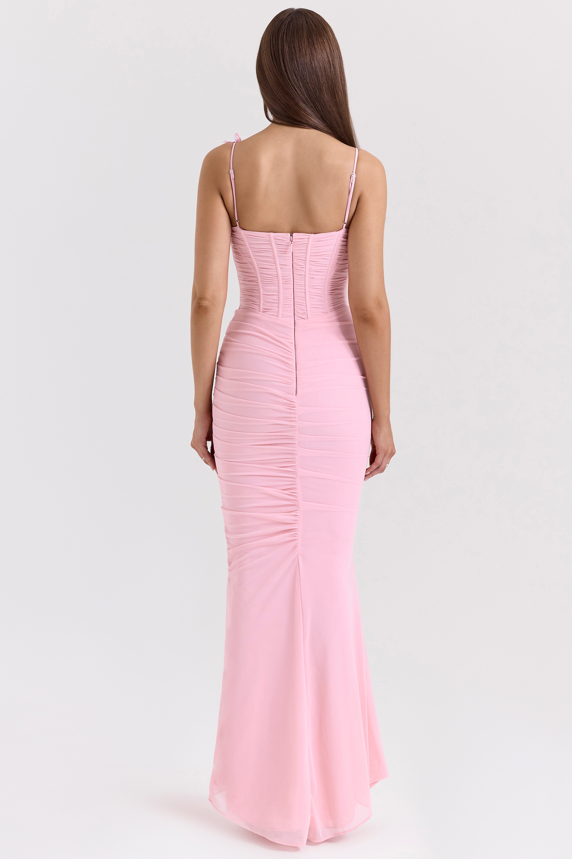 Romola-Pink Stretch Mesh Butterfly Maxi Dress