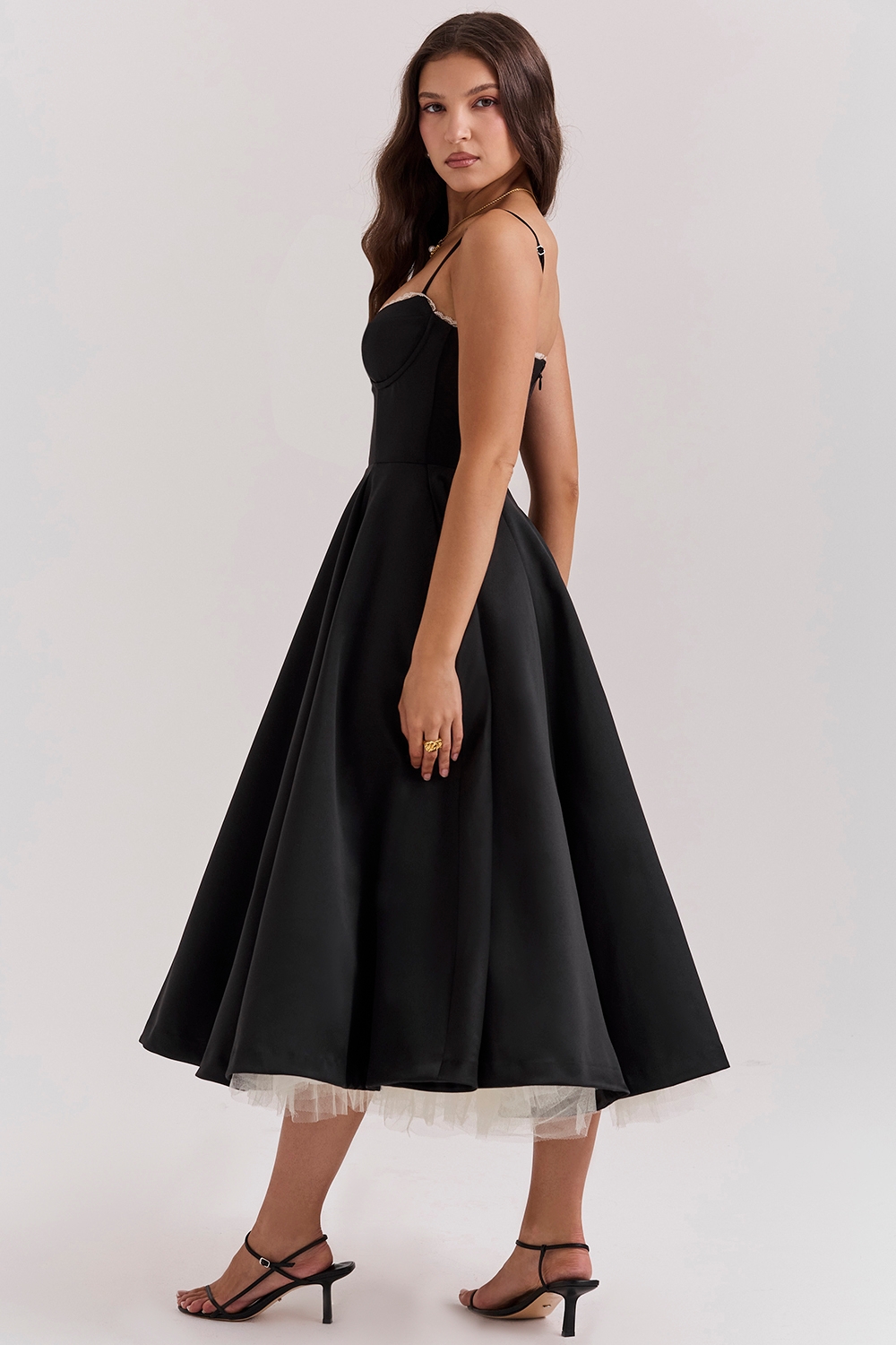 Mademoiselle-Black Tulle Midi Dress