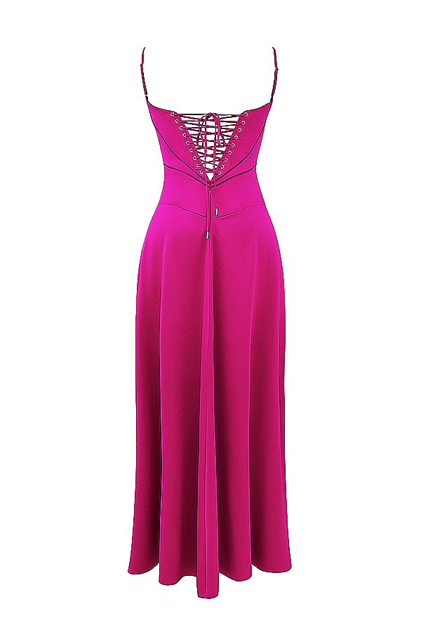 Anabella-Fuchsia Lace Up Maxi Dress