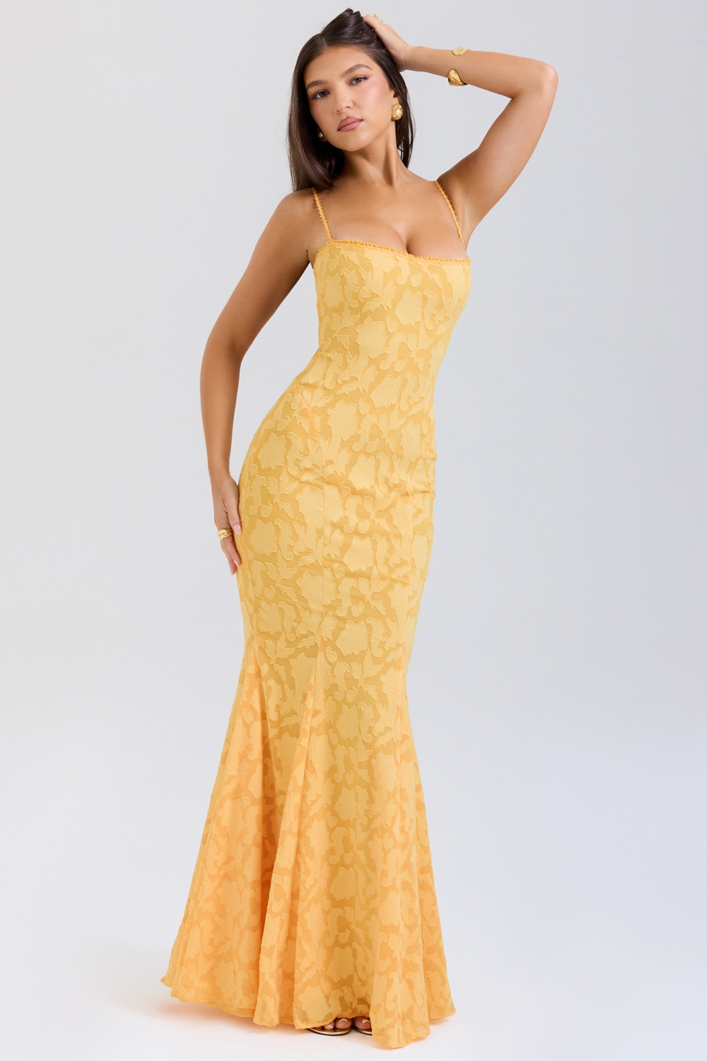 Joan-Apricot Lace Up Back Maxi Dress