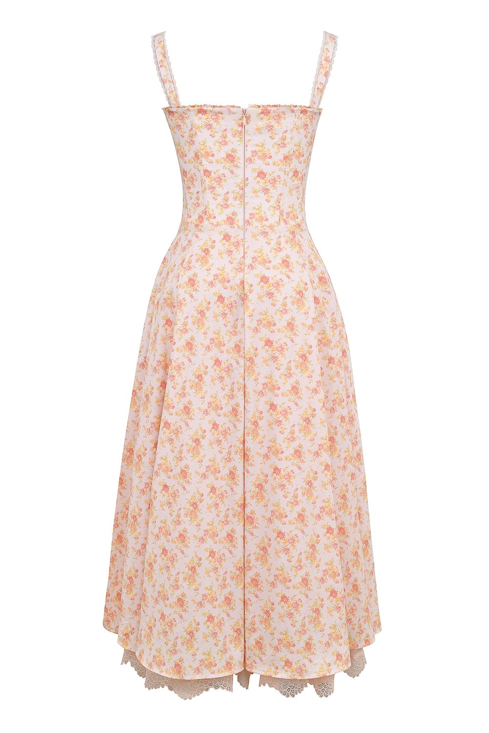 Rosalee-Peach Poppy Print Cotton Bustier Sundress