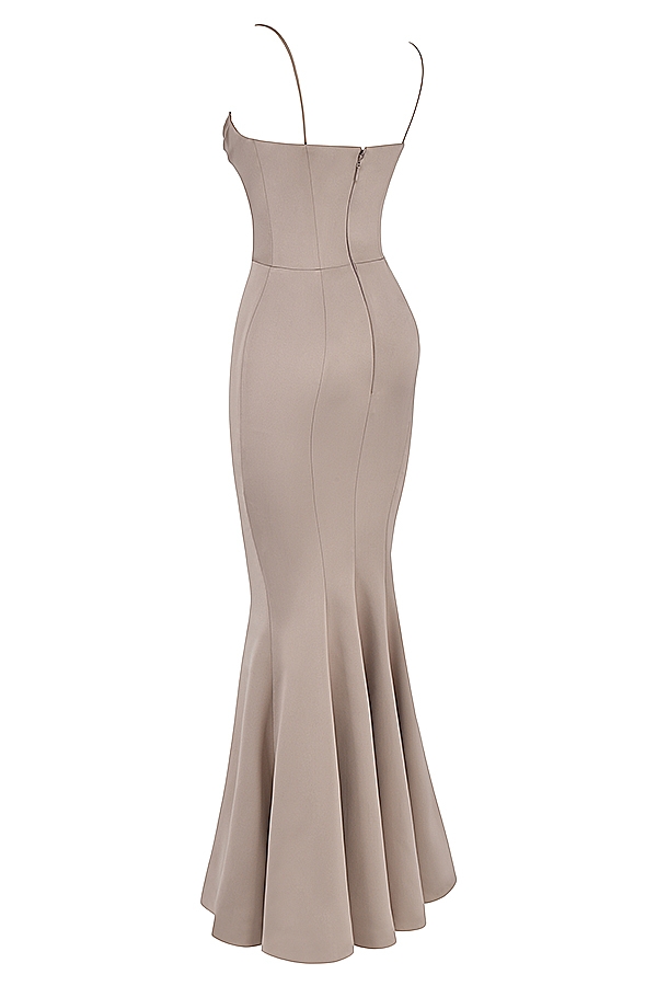 Violette-Mushroom Satin Fishtail Gown