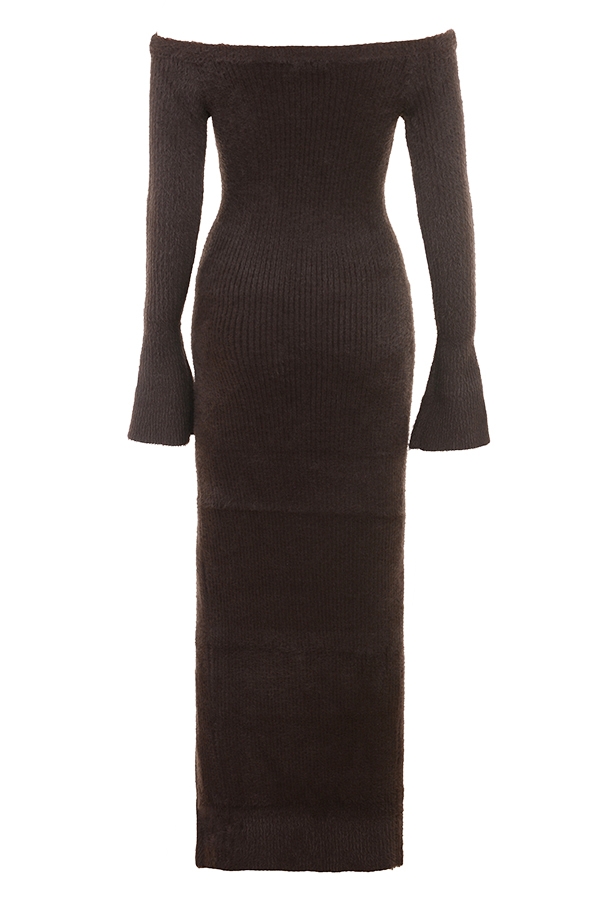 Lucena-Espresso Knit Off Shoulder Dress