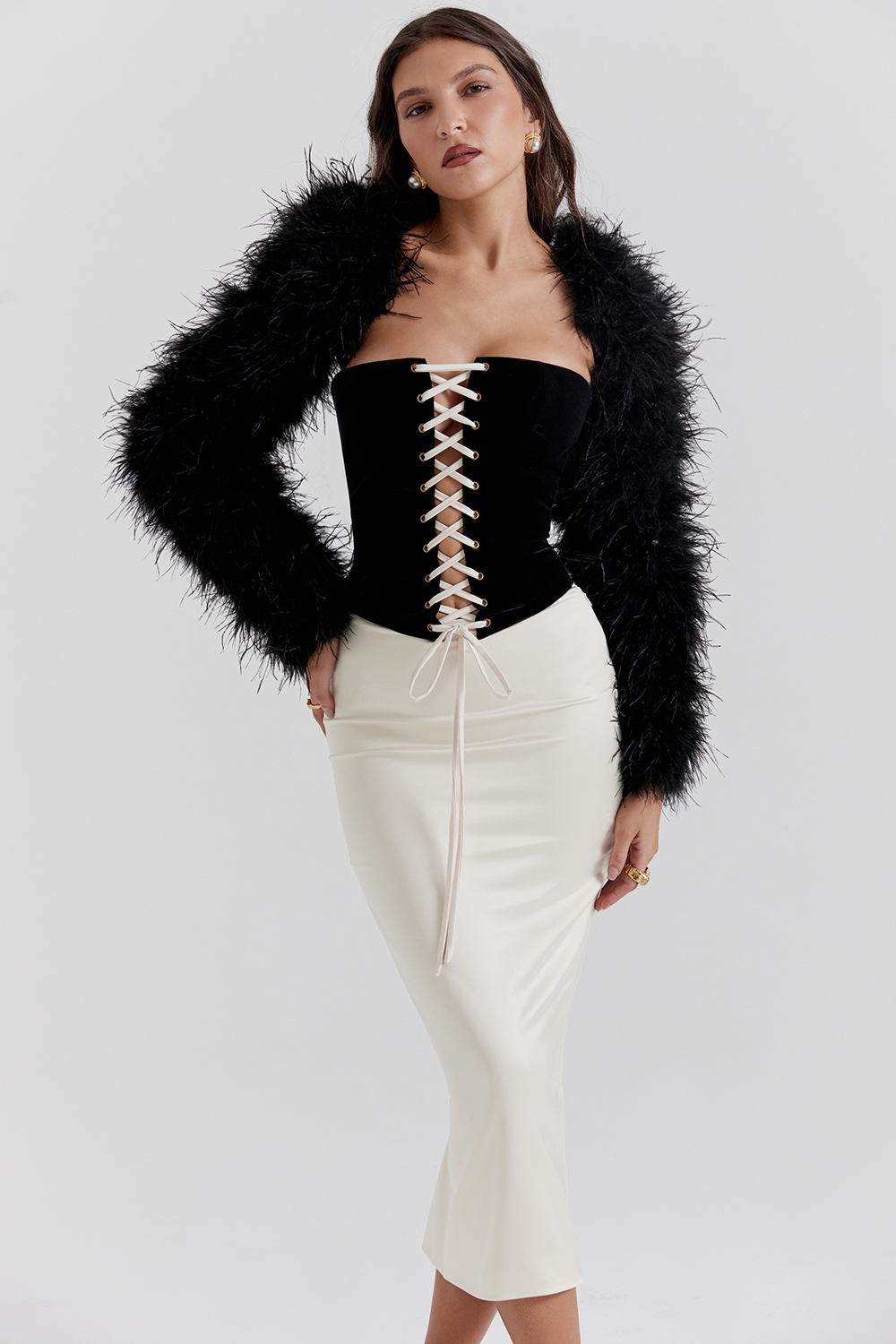 Ash-Black Marabou Sleeve Jacket