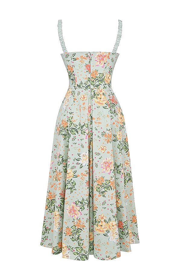 Sabrina-Light Jade Print Bustier Sundress