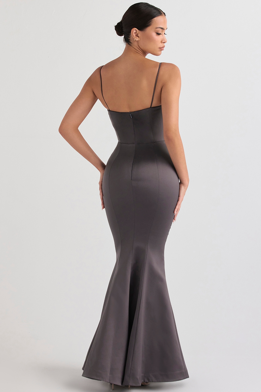 Violette-Shadow Satin Fishtail Gown