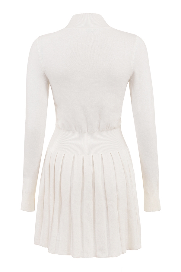 Willow-White Cashmere Blend Pleated Skated Mini Dress