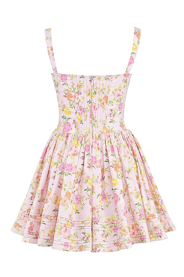 Natassia-Pink Meadow Print Cotton Mini Dress