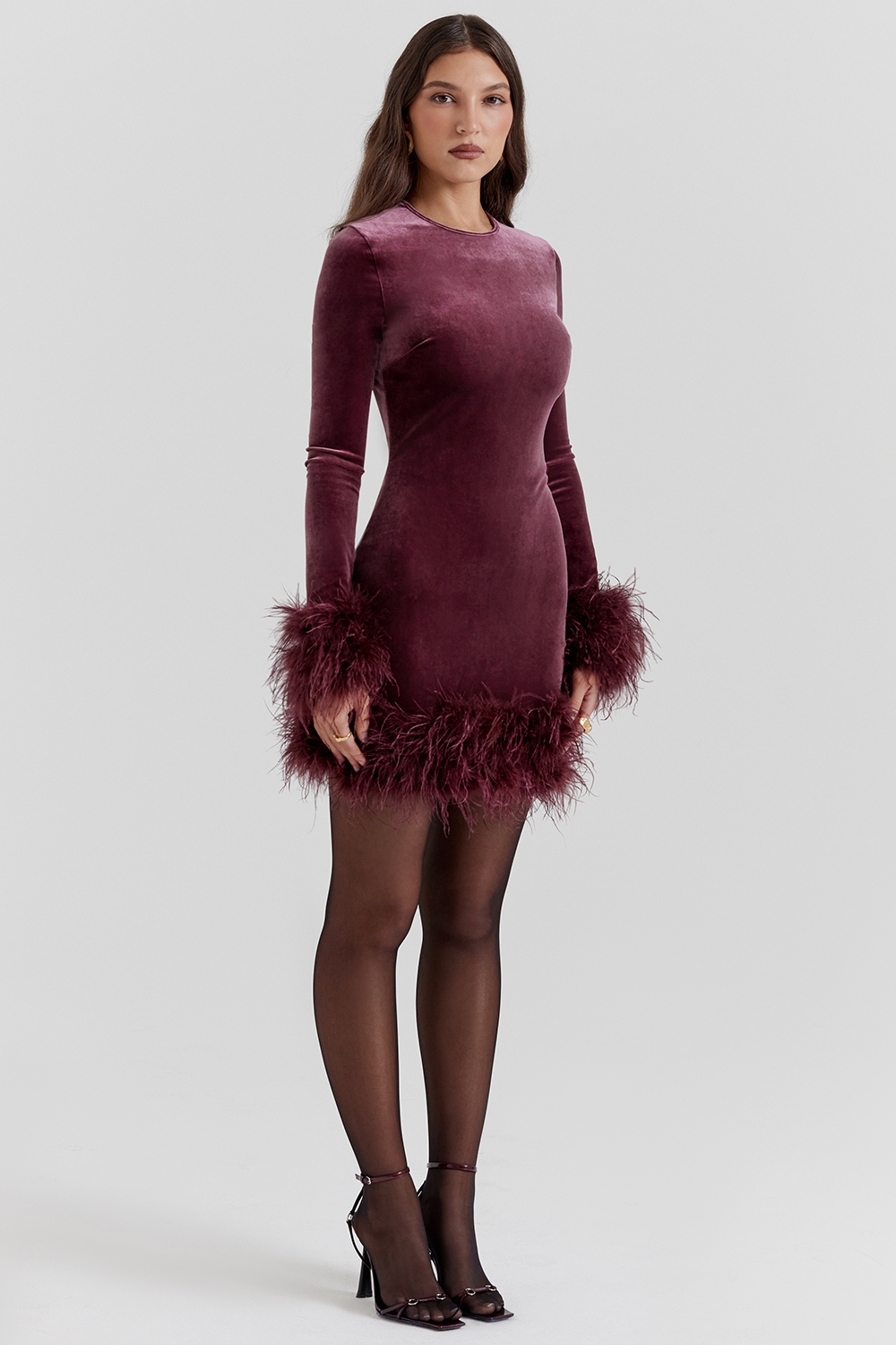 Lavinia-Mulberry Velvet Mini Dress