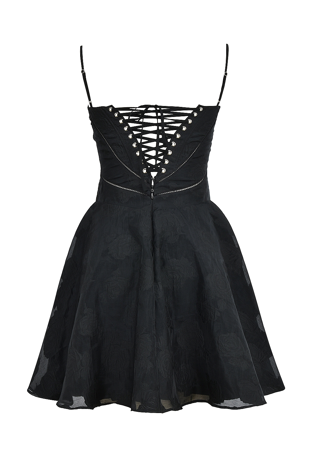 Serenita-Black Floral Lace Back Mini Dress