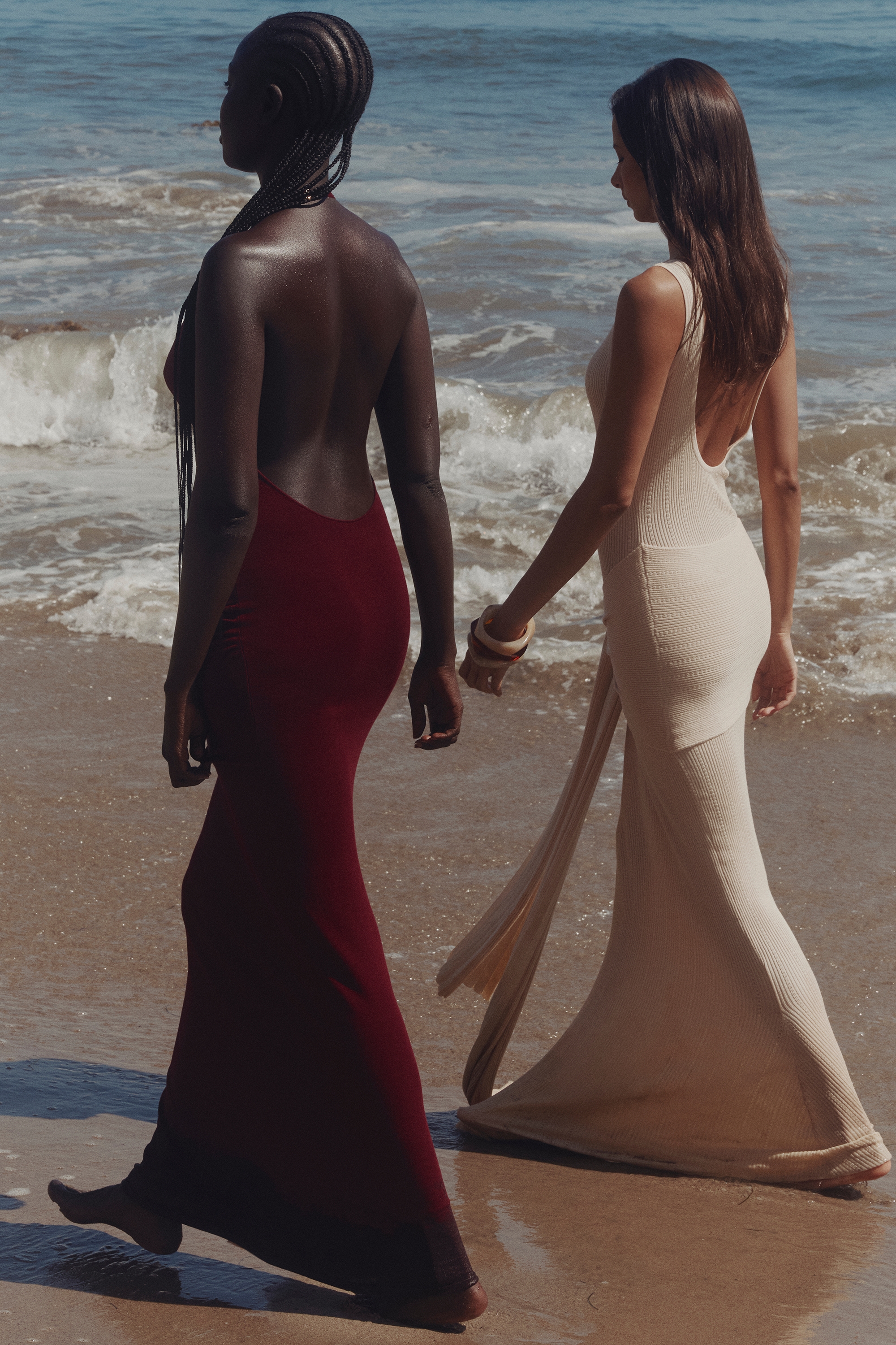 Thalina-Wine Draped Halter Neck Knit Maxi Dress