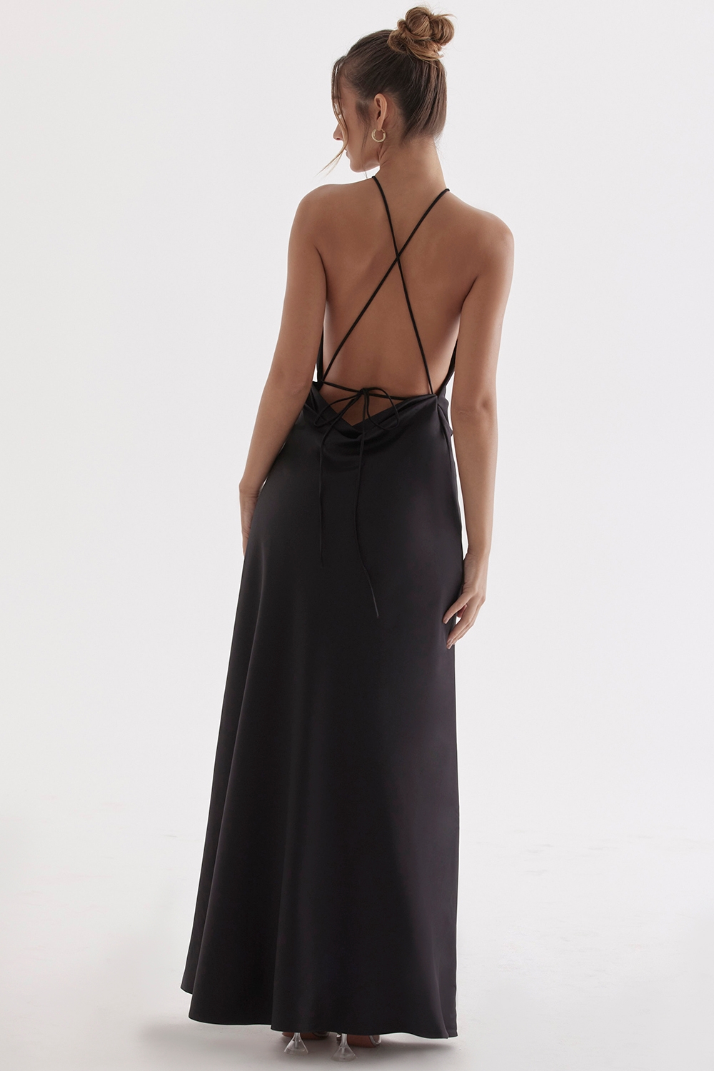Zanab-Black Thigh Slit Maxi Dress