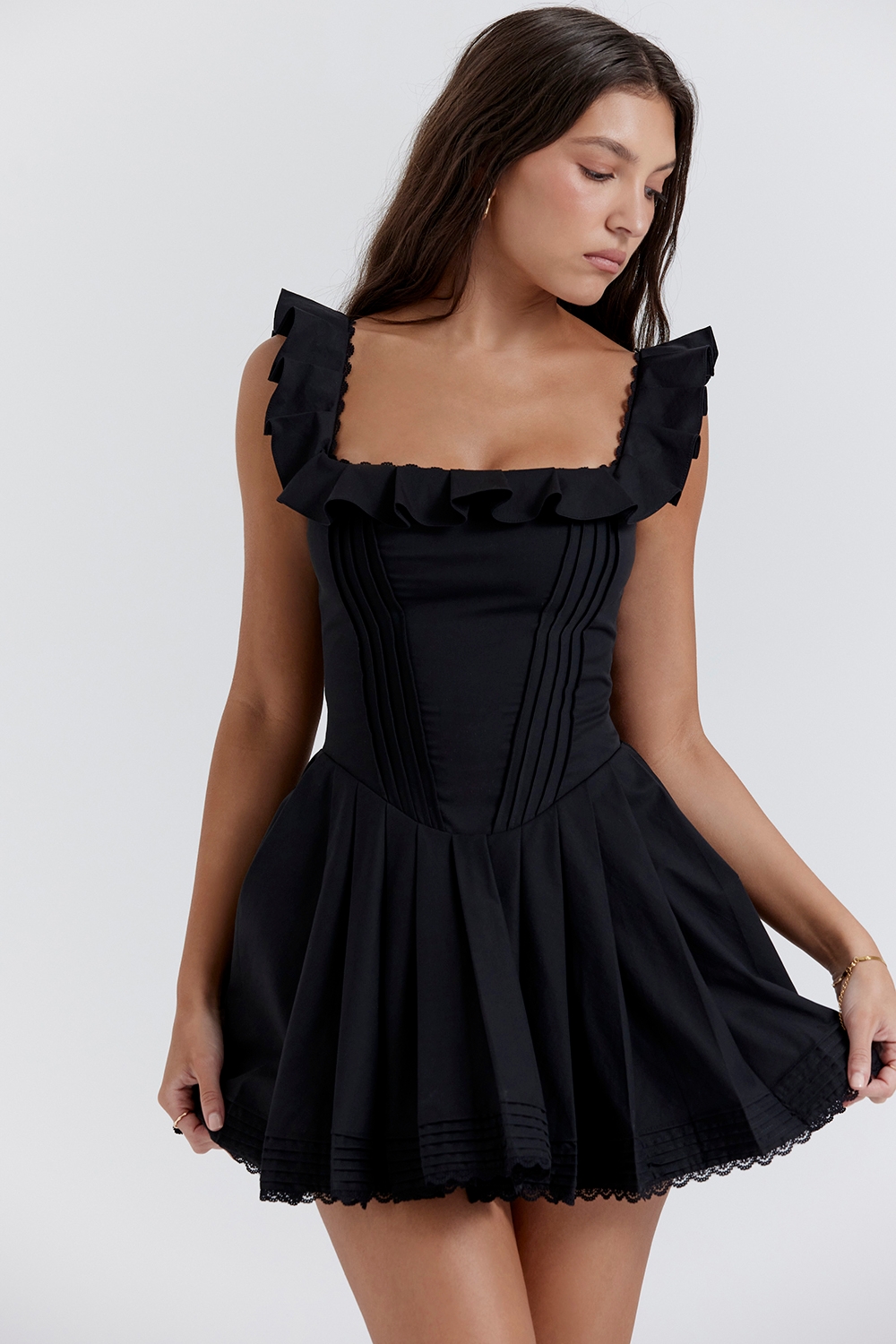 Jemima-Black Pin Tuck Pleated Dress