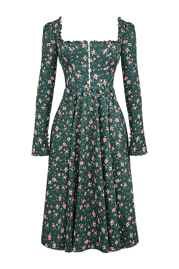 Delia-Green Floral Print Midi Dress