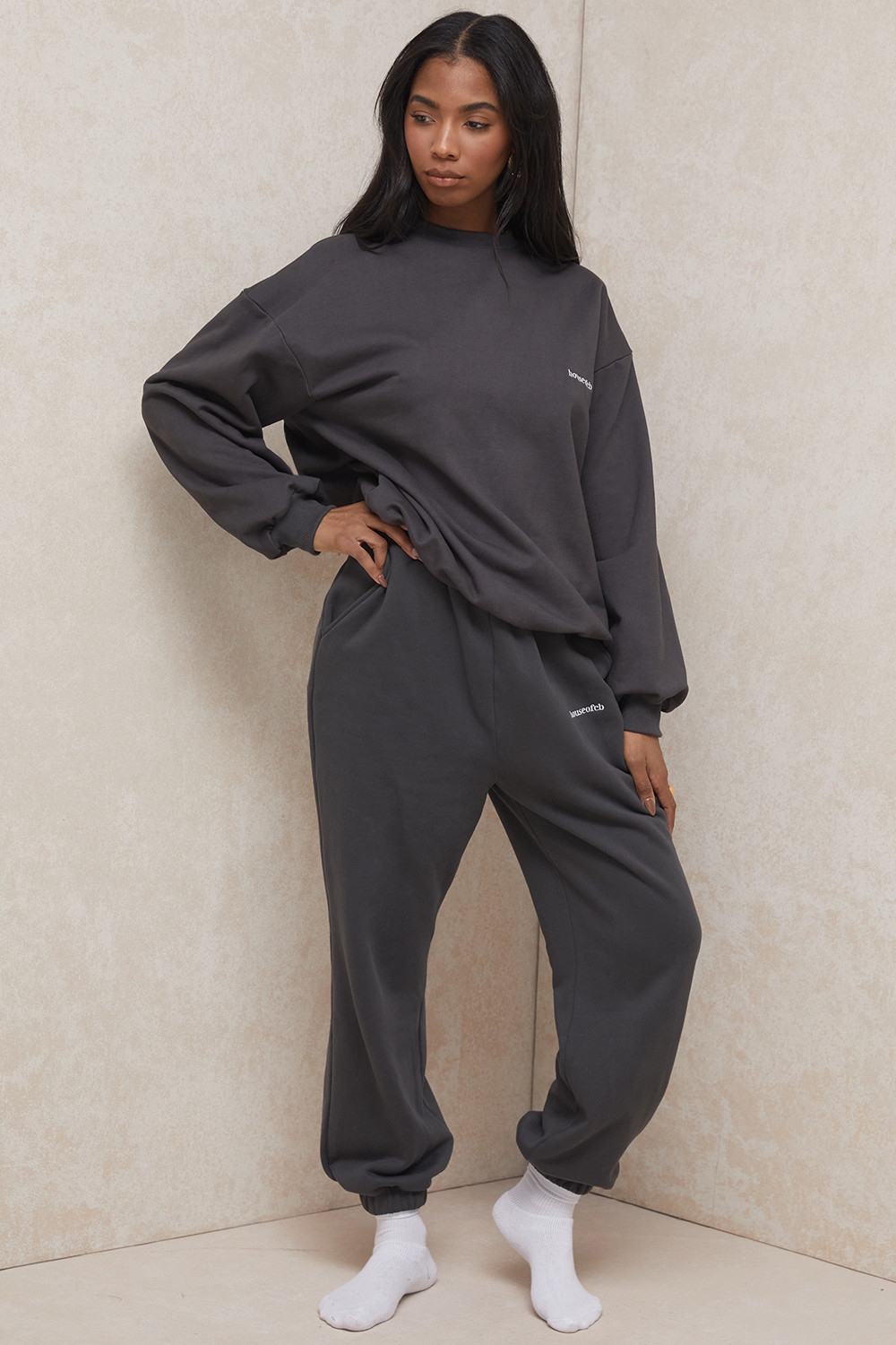 Sky-Charcoal Fleece Back Jogging Trousers
