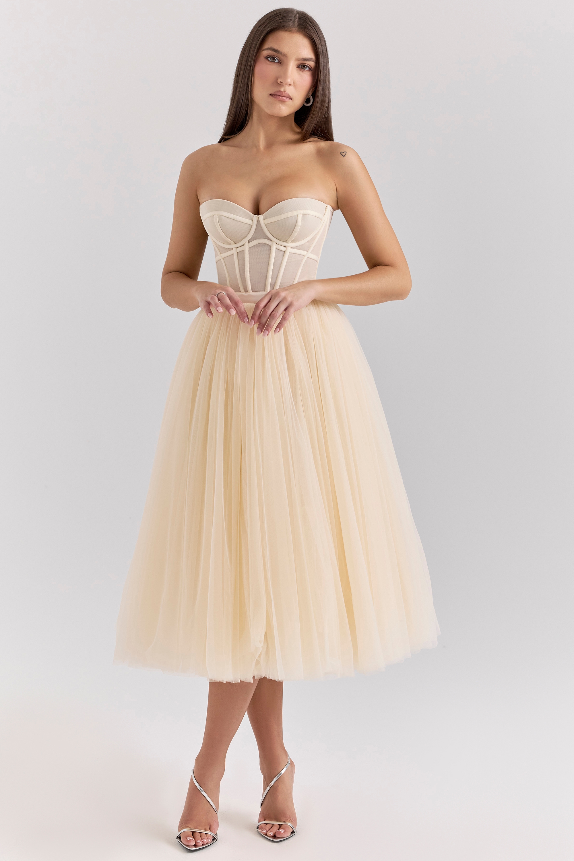 Darling-Vintage Cream Tulle Midi Dress