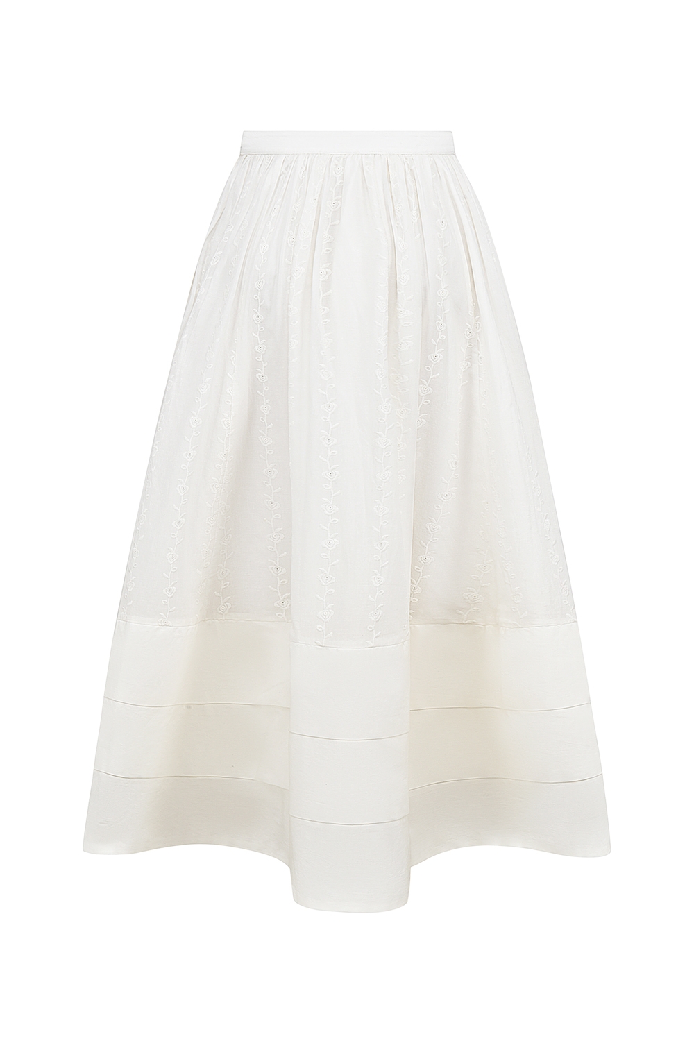 Augustine-White Embroidered Cotton Midi Skirt
