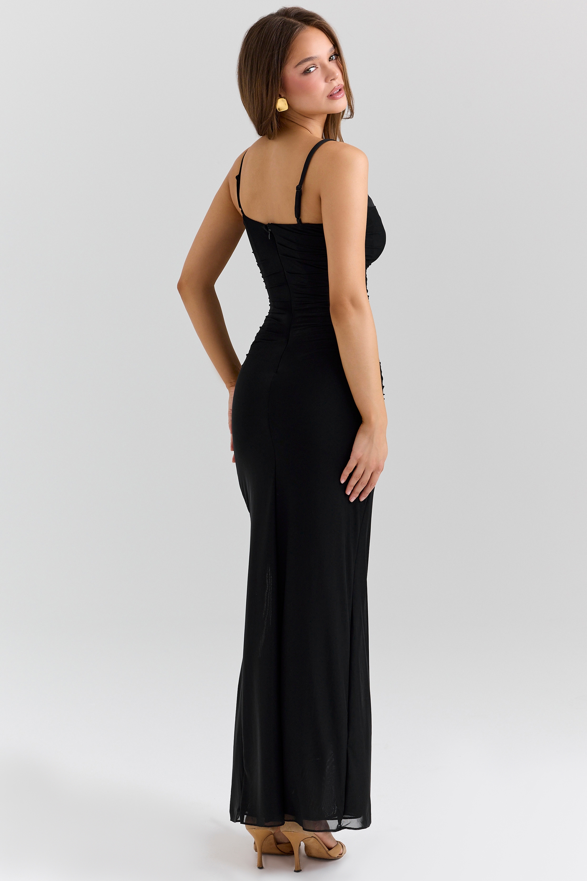 Lini-Black Mesh Maxi Dress