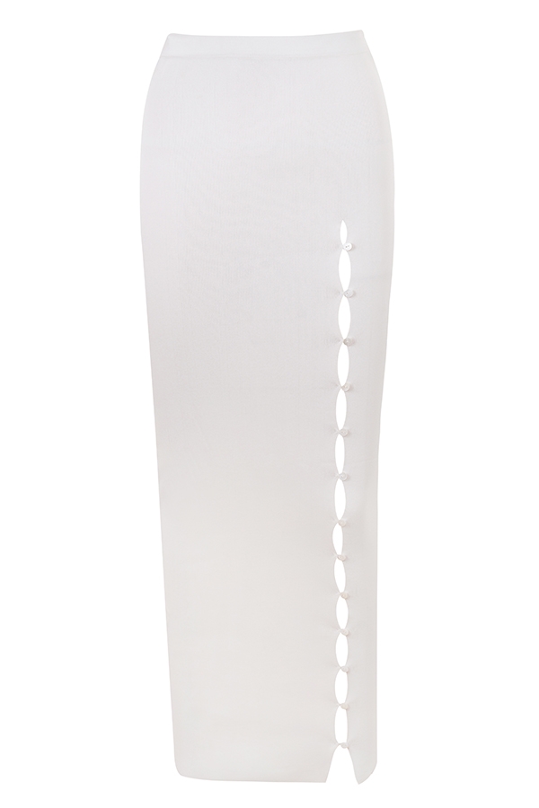 Gioia-Ivory Ribbed Knit Button Front Maxi Skirt - SALE