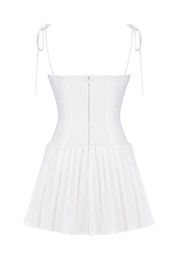 Marcy-White Pleated Mini Dress