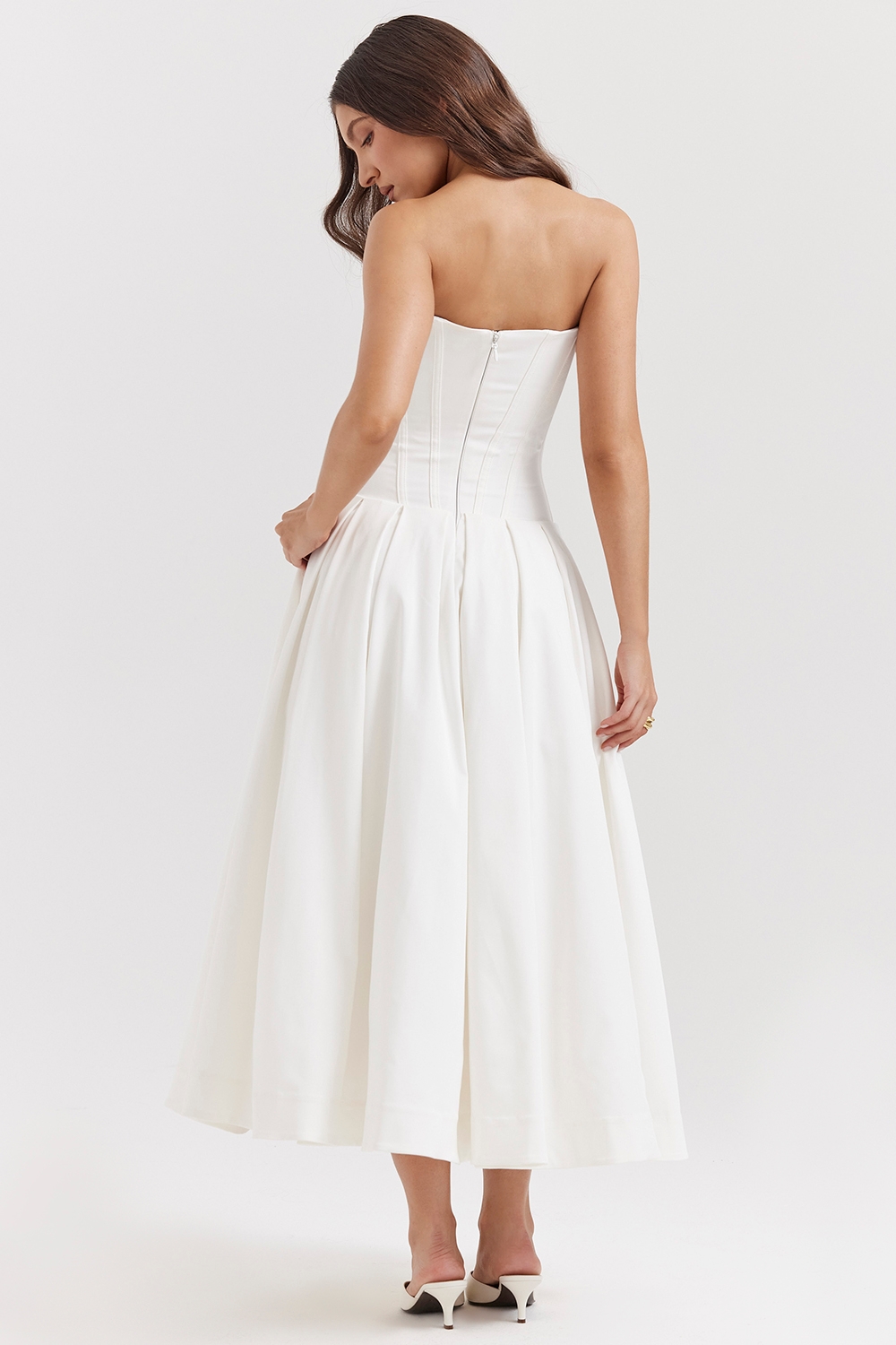 Lady-White Strapless Midi Dress