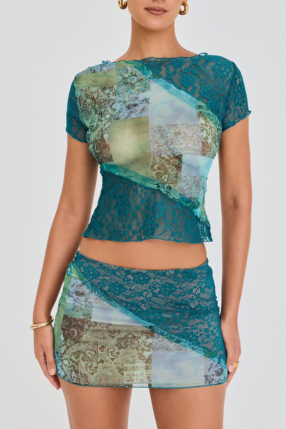 Mistress Rocks Ocean Teal Panelled Mini Skirt - SALE