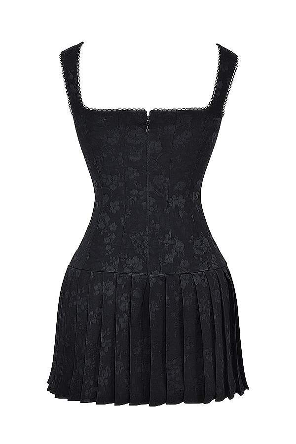 Talia-Black Pleated Mini Dress