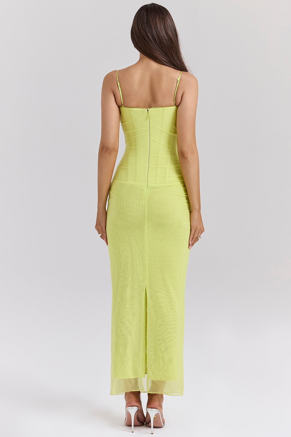 Nalini-Acid Lime Corset Maxi Dress