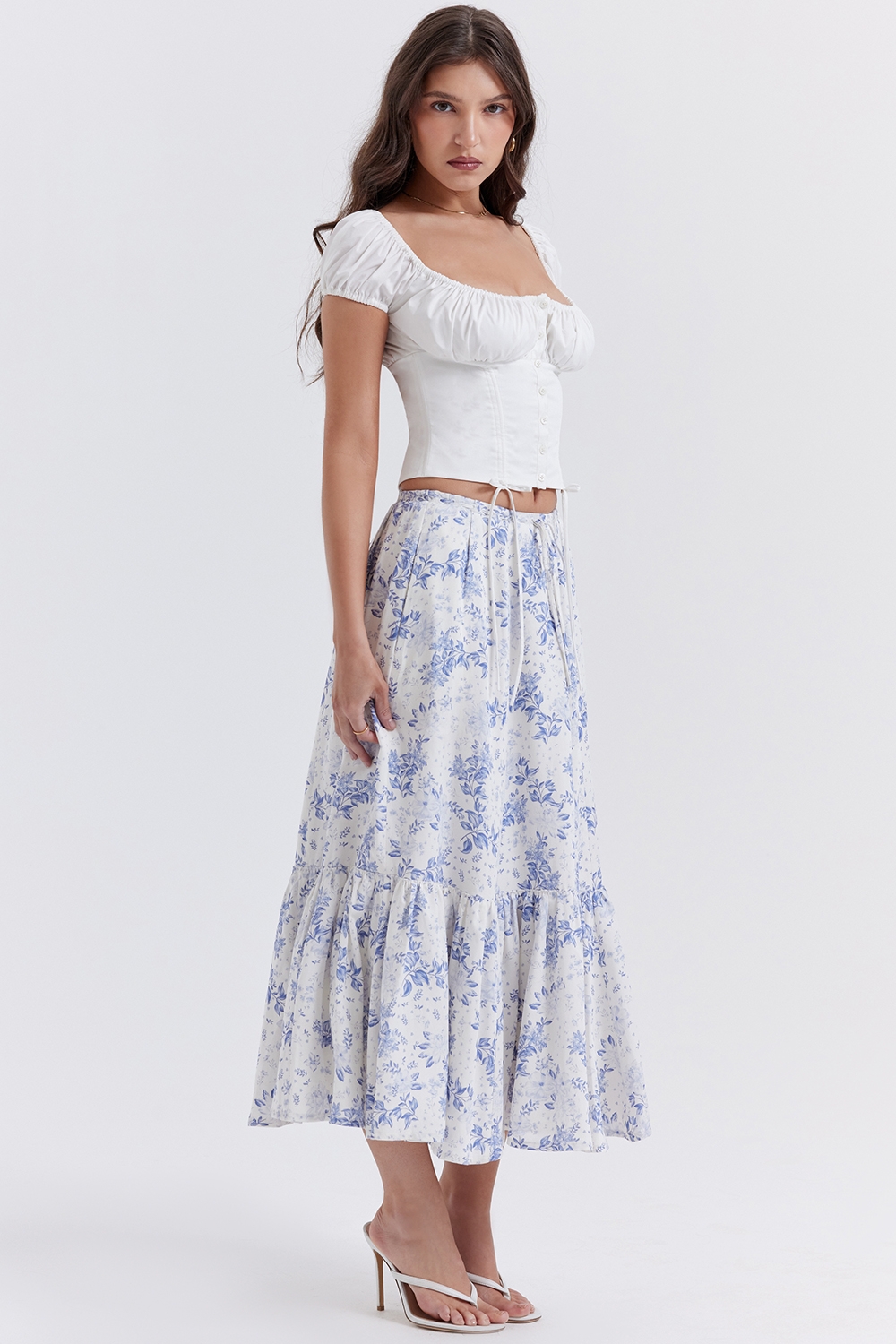 Aitana-Blue Print Midi Skirt