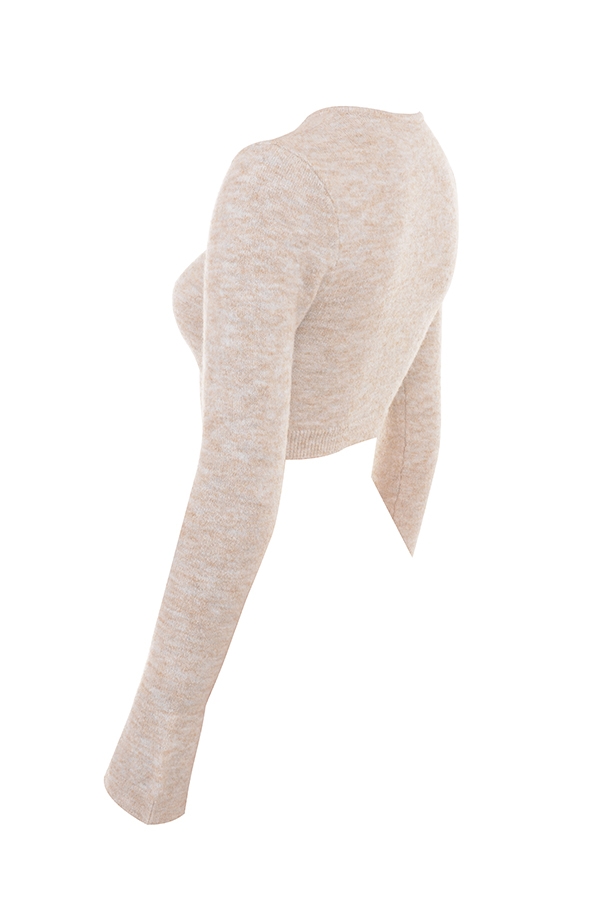 Lulie-Oatmeal Fluffy Knit Cropped Cardigan - SALE