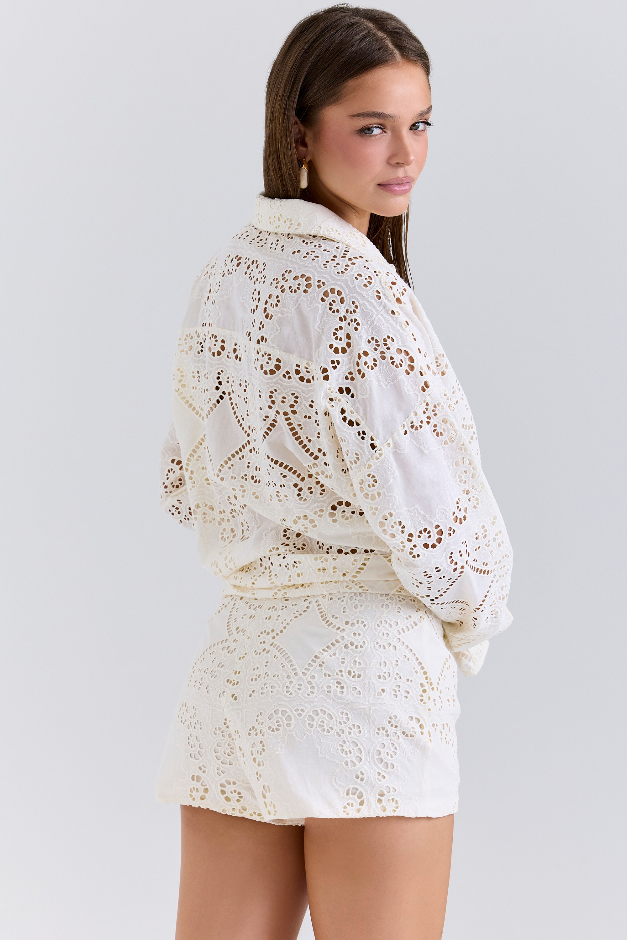 Eman-White Cotton Broderie Anglaise Shorts