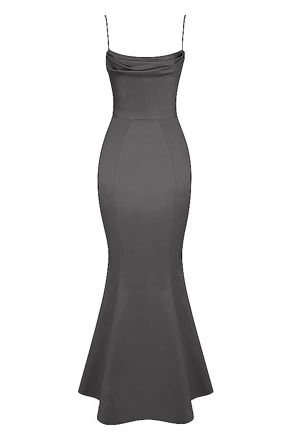 Violette-Shadow Satin Fishtail Gown