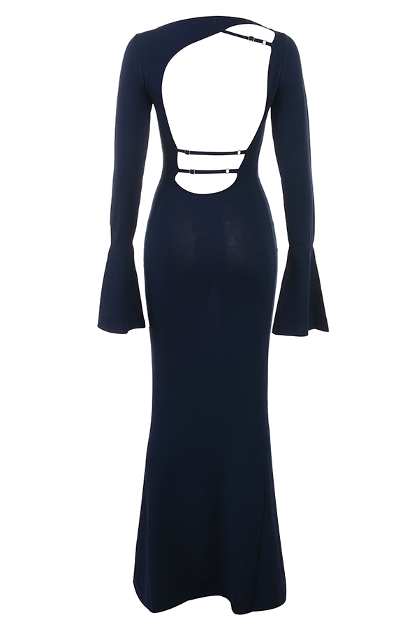 Christiane-Midnight Blue Silky Knit Maxi Dress