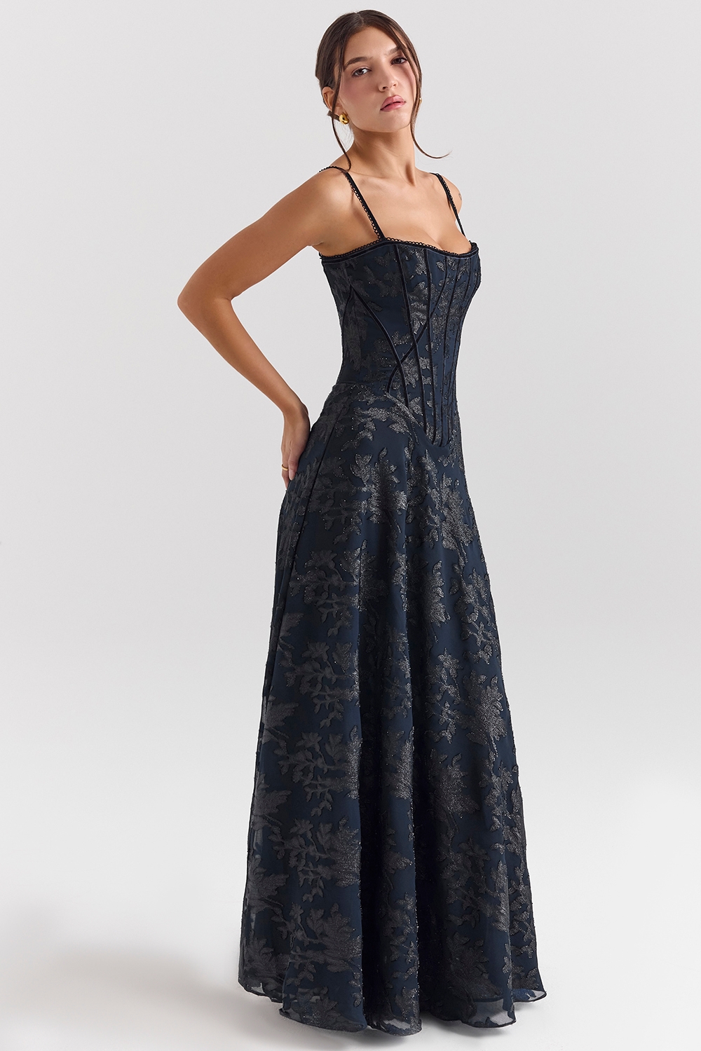 Esme-Midnight Blue Lurex Chiffon Maxi Dress