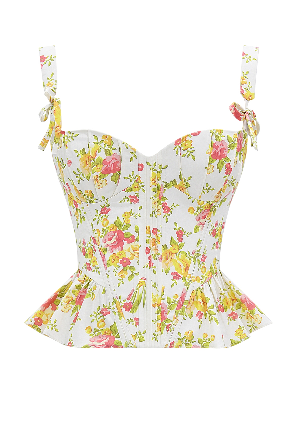 Gigou-Royal Rose Print Peplum Cotton Corset
