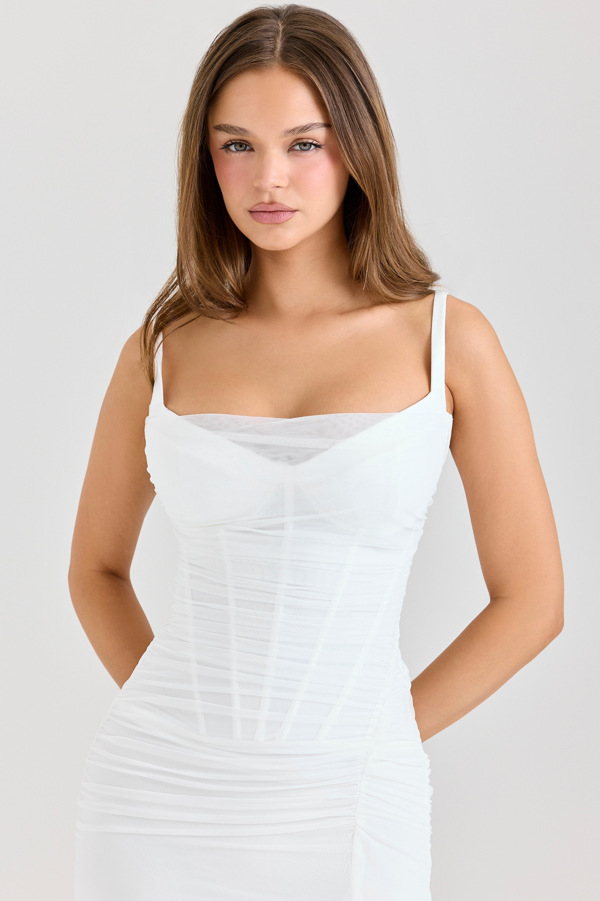 Lini-White Mesh Maxi Dress