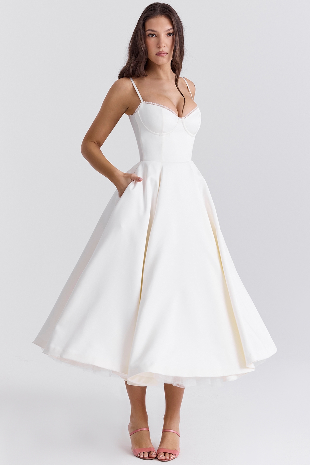 Mademoiselle-White Tulle Midi Dress