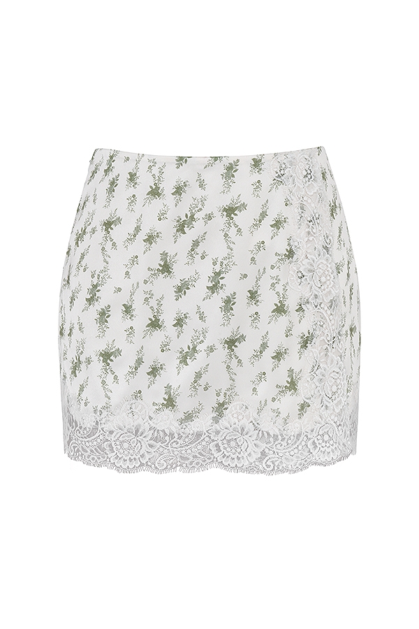 Noemie-Garden Print Lace Trim Mini Skirt