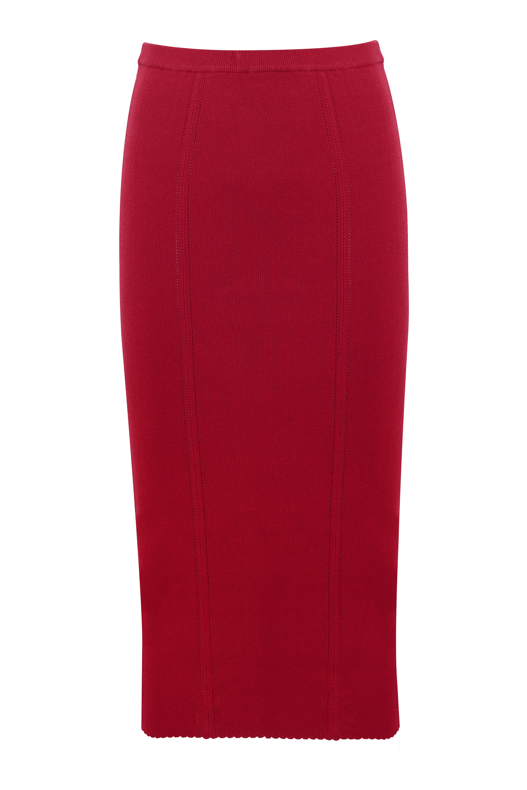 Eliane-Red Bodycon Knitted Midi Skirt