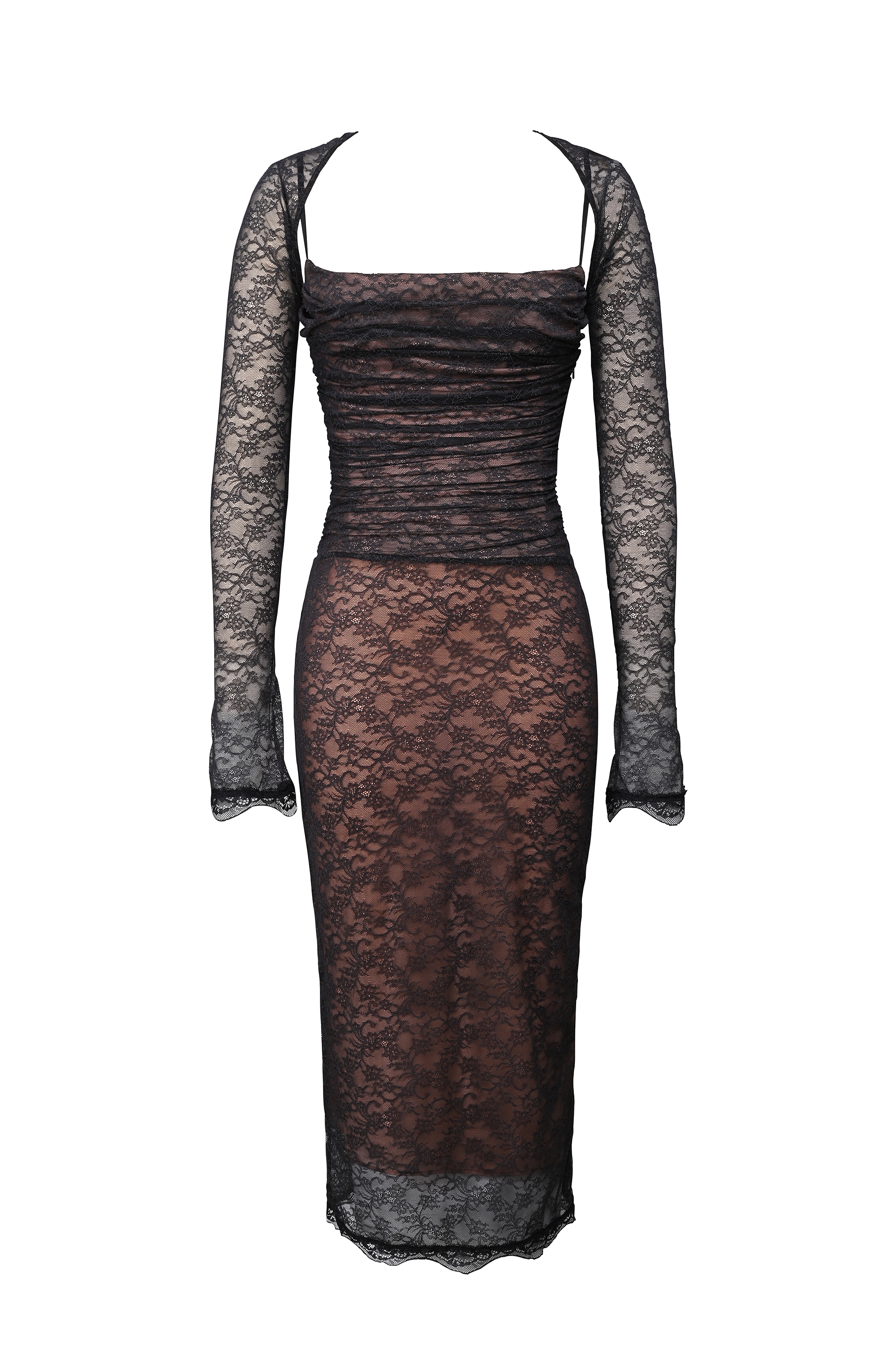 Gaia-Black Lace Corset Midi Dress