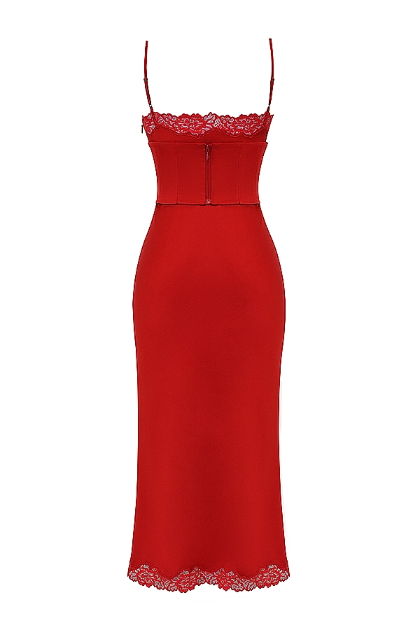 Salma-Red Rose Satin Slip Dress