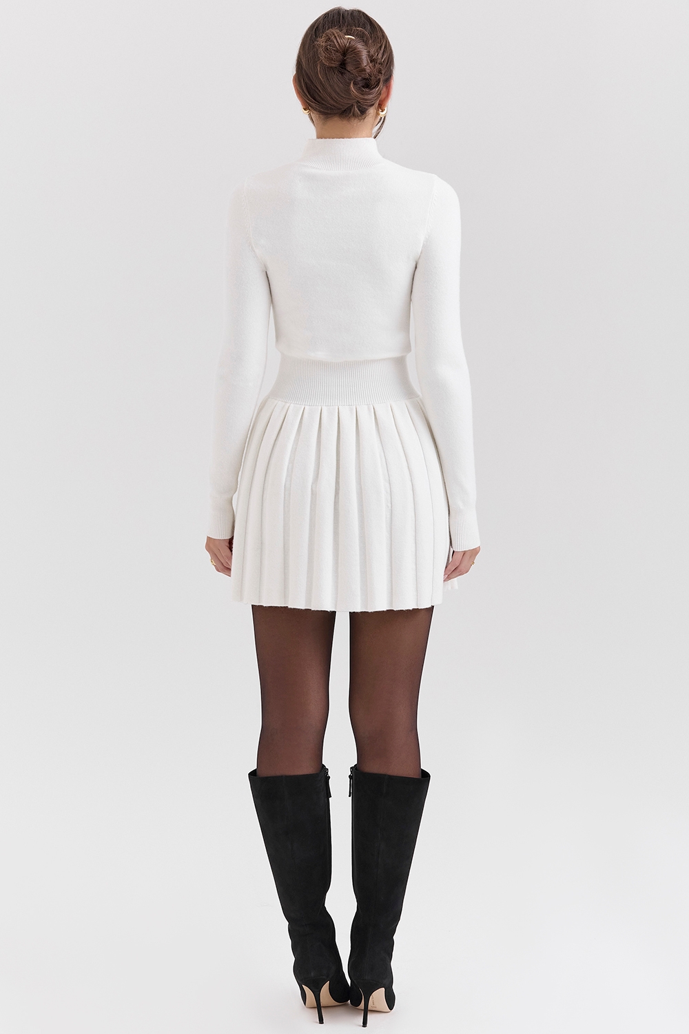Willow-White Cashmere Blend Pleated Skated Mini Dress