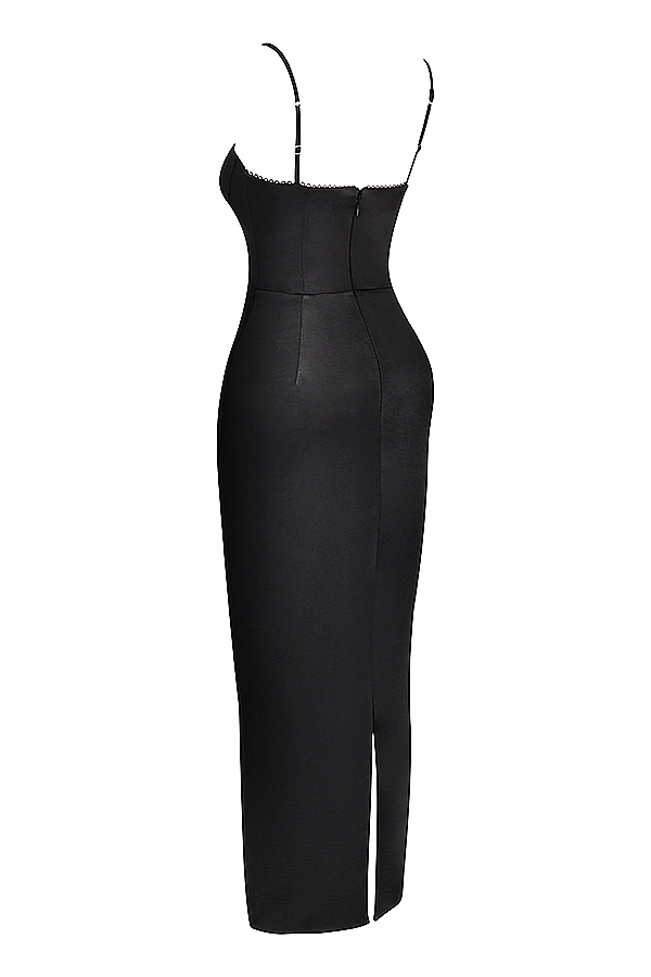Stefania-Black Corset Maxi Dress