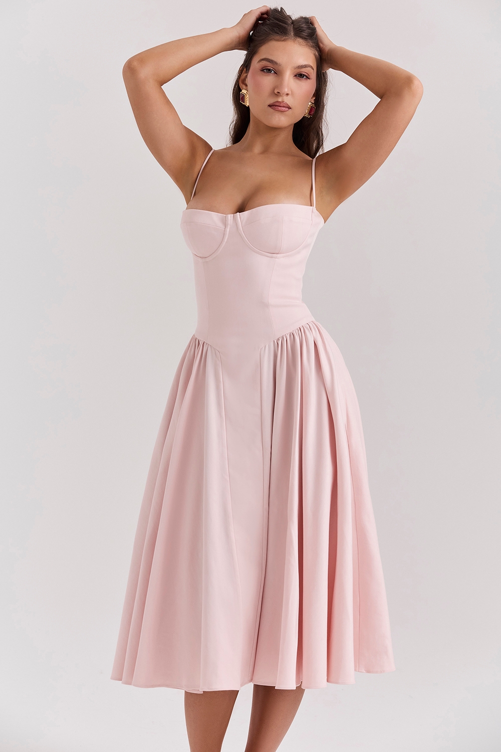 Samaria-Ballerina Pink Twill Corset Midi Dress